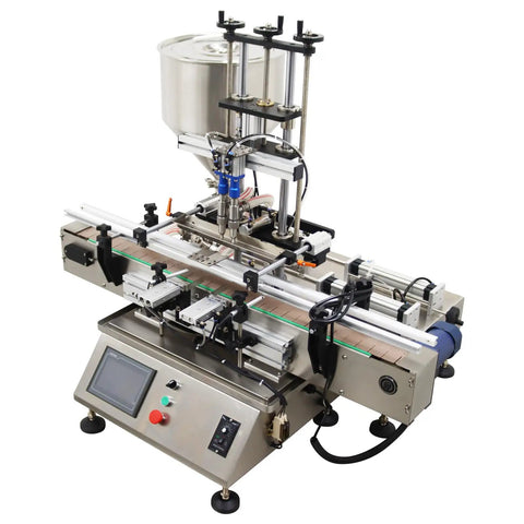 Heavy Duty Smooth Operator Double Nozzle Paste Filling Machine Stainless Steel Piston 10 To 100 Milliliter Capacity 8Mm Nozzle 50L Hopper Zero Mess For Honey Jam Sauce And Cosmetics 110V with dual heads and control panel.