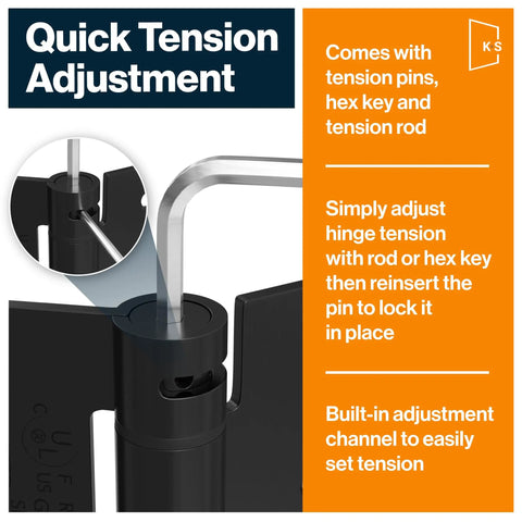 Quick adjustment feature for Matte Black Self Closing Door Hinges With Complete Installation Hardware 4 By 4 Inch Mount.