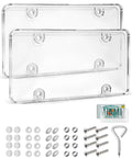 License Plate Protector 2 Pack Clear Shield For US And Canada Plates with mounting screw caps and accessories shown