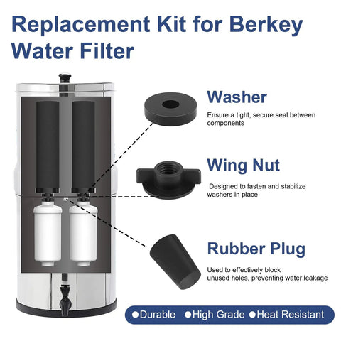 Water Filter Maintenance Kit With Silicone Blocking Plugs, Washers And Wing Nuts For Gravity Water Filter Systems, Universal