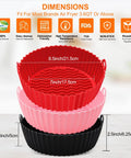Reusable Silicone Air Fryer Liners Set Of 3, 8.5 Inch Round Basket Liners, Nonstick Heat Resistant Easy Clean, stack showing dimensions.