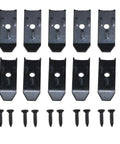 Premium Table Leaf Leveler Straps With Horizontal Bolt Buckle Extending Cabinet Tops Tough As Nails Zinc Plated Carbon Steel Fasteners 10 Pack Black view showing 10 black straps and screws.