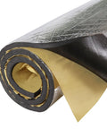 Heavy Duty 590 Mil Sound Deadening Foam Roll 125 X 40 Inches, showing a rolled foam with silver and black layers for noise reduction.