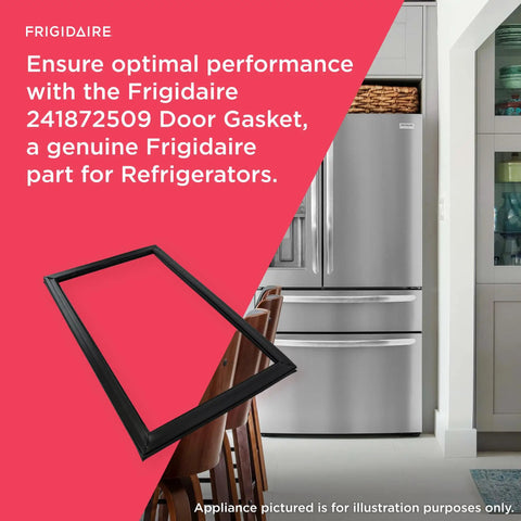 Door Gasket For Refrigerators 241872509 Black Replacement Seal in kitchen setting with stainless steel fridge