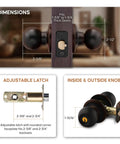 Keyed Entry Door Knob With Lock And Key ANSI Grade 3 Privacy Handle dimensions and parts detail for installation.