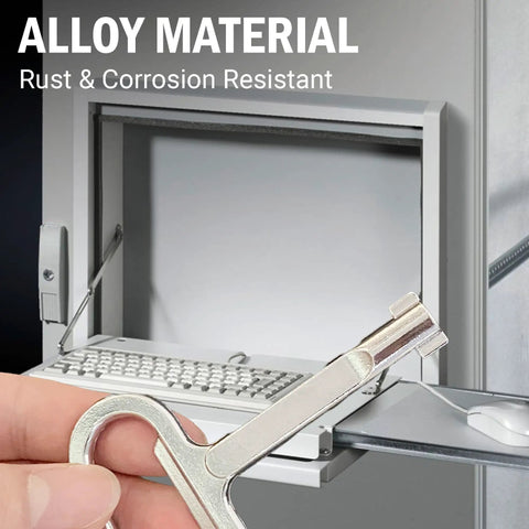 Heavy Duty Double Bit Enclosure Key Compatible With Rittal Cabinets Built Like A Tank For Rock Solid Performance No Fuss Zinc Alloy Chrome Finish, showing rust and corrosion resistant key material.