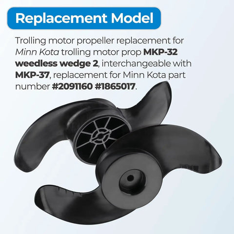 MKP-32 Trolling Motor Propeller Replacement for Minn Kota Weedless Wedge 2 Prop Fits 3 5/8 Inch Motor Diameters, Replacement Parts for All Terrain Endura Max PowerDrive Pontoon Transom Motors