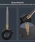 Close-up of Pro Grade Upgraded Soldering Iron Adapter Kit for 3D Printers with brass heat set threaded insert tip in use.