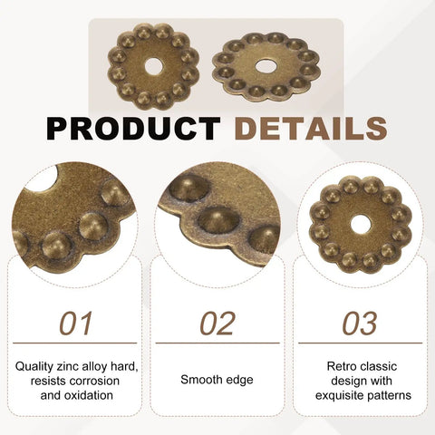 10 Pack Dope Brass Flower Cabinet Backplates 1 Inch Vintage Bronze Washer Hardware detail showing flower pattern and finish