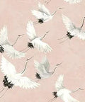 Blush Pink Peel And Stick Wallpaper With White Crane Pattern Easy Remove And Reposition Safe For Walls No Residue DIY Wall Decor