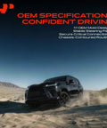 SUV driving through desert showcasing stability; focus on OEM specifications and confident driving features.