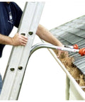Man using Heavy Duty Ladder Stabilizer For Safer Roof Access And Gutter Protection Fits Most Ladders 19 Inch Safe Work Area