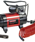 12V Portable Tire Inflator For Cars And SUVs with 8-Foot DC Cord, 15-Foot Coil High Pressure Hose, easy read gauge, LED work light