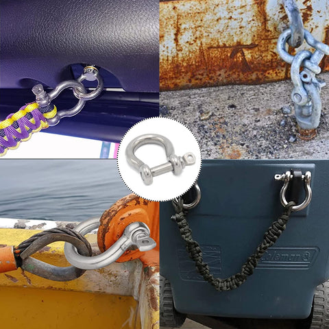 8 Piece Stainless Steel Screw Pin Anchor Shackle Set 3 16th Inch D Ring Clevis Shackle M5 Bow Shackle Heavy Duty for various uses