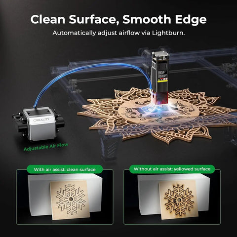 Falcon 10W Laser Engraver with Air Assist demonstrating engraving on wooden surface with rotary roller detail