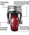 heavy-duty locking caster wheels 3 inch polyurethane with 360 rotatable top plate and A3 steel frame