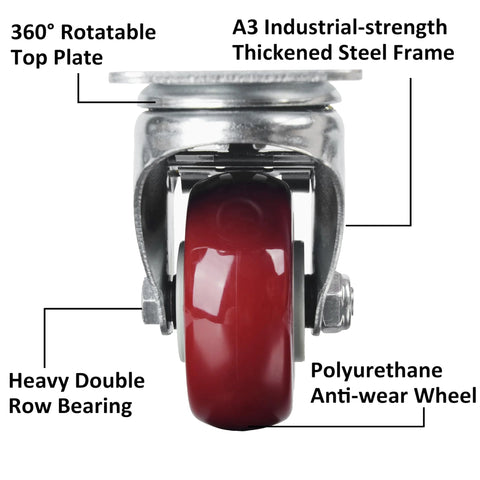 heavy-duty locking caster wheels 3 inch polyurethane with 360 rotatable top plate and A3 steel frame