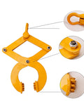 Beefy Heavy Duty Pallet Puller Clamp For 2250 Lbs 1 Ton Pallet Jack Puller With 8 Inch Jaw Opening Solid Steel Construction Powder Coat Finish Easy Adjustable Anti Slip Nuts Built To Pull Pallets And Heavy Loads, orange steel clamp close-up