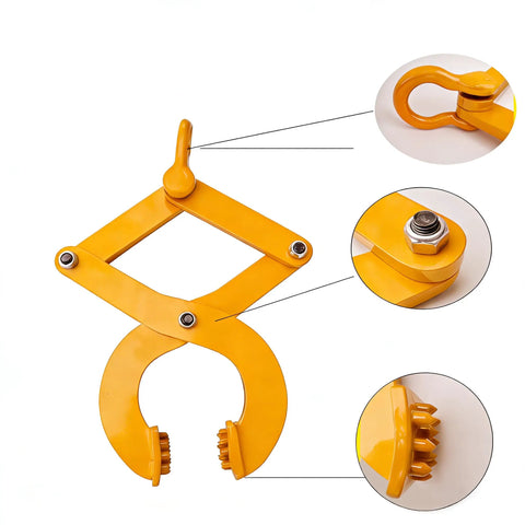 Beefy Heavy Duty Pallet Puller Clamp For 2250 Lbs 1 Ton Pallet Jack Puller With 8 Inch Jaw Opening Solid Steel Construction Powder Coat Finish Easy Adjustable Anti Slip Nuts Built To Pull Pallets And Heavy Loads, orange steel clamp close-up