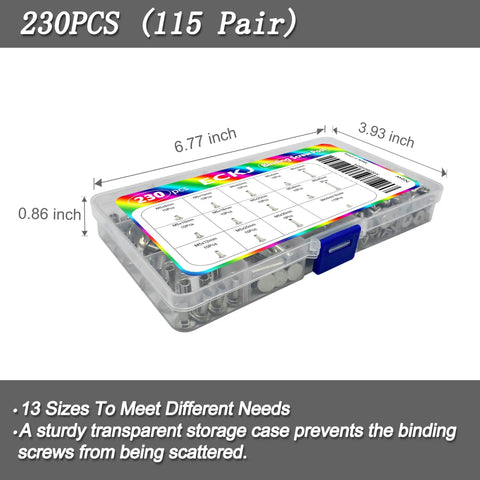 Top Drawer Nickel Plated Chicago Binding Screw Kit holding 230 Pieces of assorted post extenders in transparent storage case.