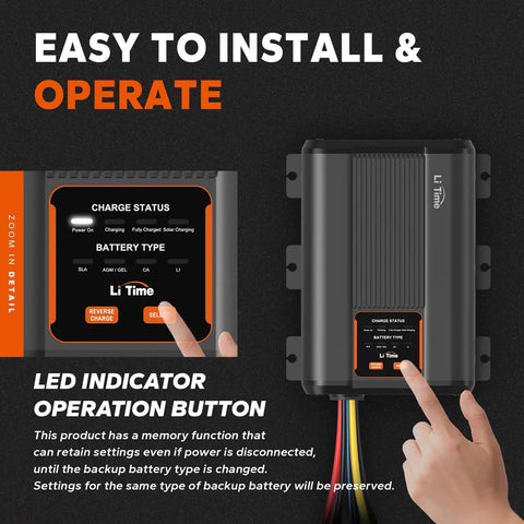 12V 40A DC-DC Battery Charger With MPPT Solar Controller Dual Input Smart Charger interface and LED indicator