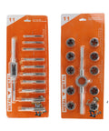 The Ultimate 11 Piece Tap And Die Set For Garage Hacks And Workshop Wizardry. Crafted From High Grade Tool Steel, This Precision Threading Kit Makes Taping Easy Without Breaking Your Hands Or Budget. 11-piece tap and die set in orange packaging