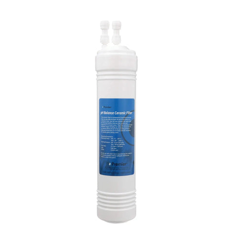 PH Balancing Ceramic Post Filter For Your RO Setup With One Quarter Inch Quick Connect Fittings Remineralization Water Filter Replacement Six Layer Filtration Fits Three Eighths Inch Faucet Tubing, white filter with blue label