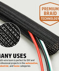 Braided Split Sleeve Wire Loom For High Temperature Automotive Harness And Home Cable Management Durable PET Polyester Wrap