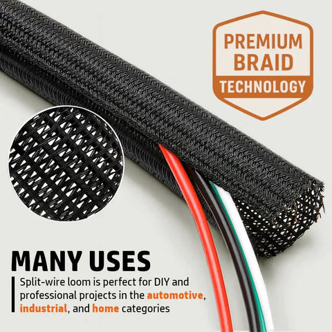 Braided Split Sleeve Wire Loom For High Temperature Automotive Harness And Home Cable Management Durable PET Polyester Wrap