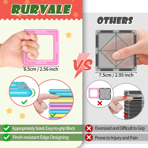 Awesome 100 Piece Magnetic Tiles Set For Kids Magnetic Blocks STEM Toy For Ages 3 To 8 Build Cars Castles And More Hands On Learning With Colorful Macaron Blocks Ideal Gift For Boys And Girls. 6.5cm pink tile vs 7.5cm gray tile size comparison