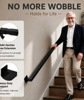 Five Hundred Pound Legit Heavy Duty Stair Handrail Wall Mounted Rock Solid Reinforced Steel Zero Play Banister Safe Grip For Seniors And Kids Built Tough Home Upgrade with man using handrail on staircase.