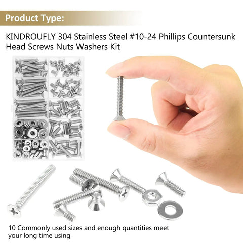 Badass 142 Piece Stainless Steel Screw Assortment Kit With Phillips Countersunk Head Machine Screws and matching hex nuts
