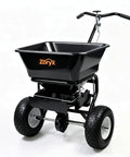 Heavy Duty Walk Behind Broadcast Spreader With 100 Pound Hopper And 13 Inch All Terrain Tires For Fertilizer Seed Salt Ice Melt