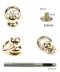 8 Pcs Ball Studs Rivets Set Light Gold 360 Rotatable D Rings For Leather Craft Crossbody Purses And Bags Zinc Alloy Heavy Duty Hardware Kit