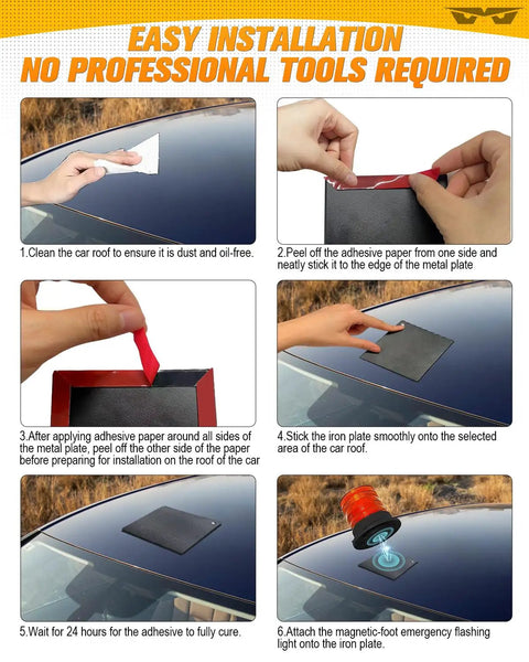 Magnetic Roof Mount Pads Kit for Cars, Trucks and SUVs, Heavy Duty Aluminum Roof Ready with installation steps and light mounting.