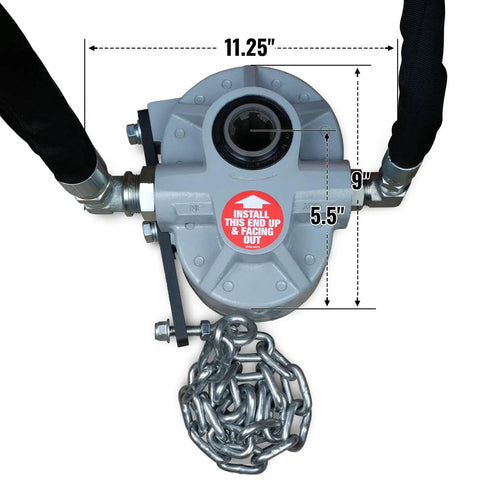 9 Ft Tractor Backhoe Attachment With Mechanical Thumb gearbox, top view with dimensions, install instructions visible
