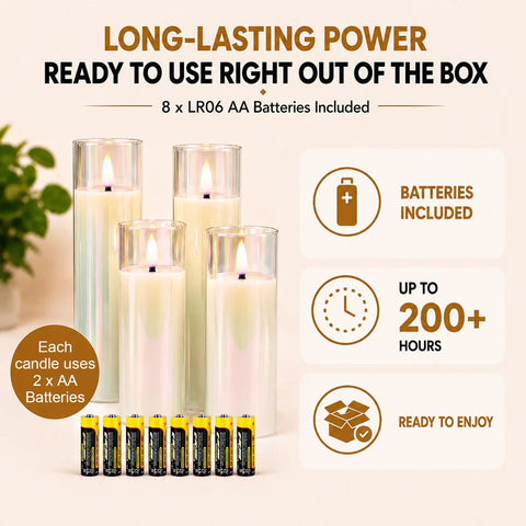 Pearlescent Glass Battery Operated LED Candles Set Of 4 Slim Flameless Candles With Remote Control Warm White Glow Includes 8 Batteries
