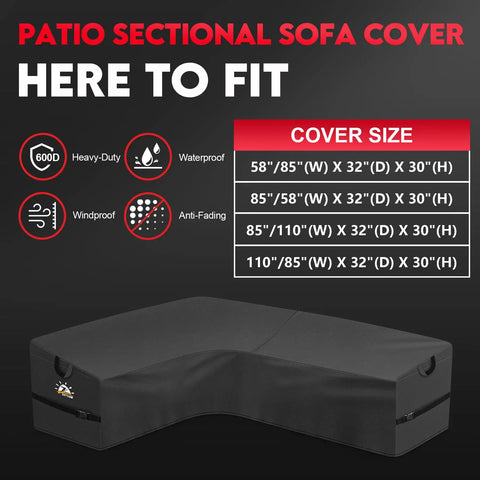 Heavy Duty 600D Waterproof Outdoor L Shaped Sectional Cover For 6 Seater Left Facing Sofa 85W By 110L By 32D Inches