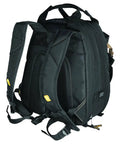 Back view of Rugged Carpenter Tool Backpack With 44 Pockets And Padded Back Support For Comfort Dual Main Compartments For Tools.