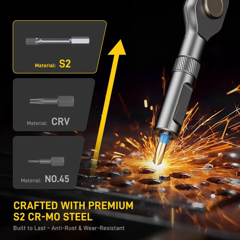 Magnetic 74 In 1 Ratchet Screwdriver Set With Detachable Handle Pro Grade Multi Bit Kit with S2 CR-MO steel bits and sparks