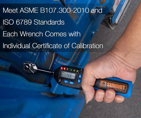 Digital Torque Wrench Three Eighths Inch With 3.1 To 62.7 Foot Pounds Range Calibrated Electric Torque Tool in use showing LCD