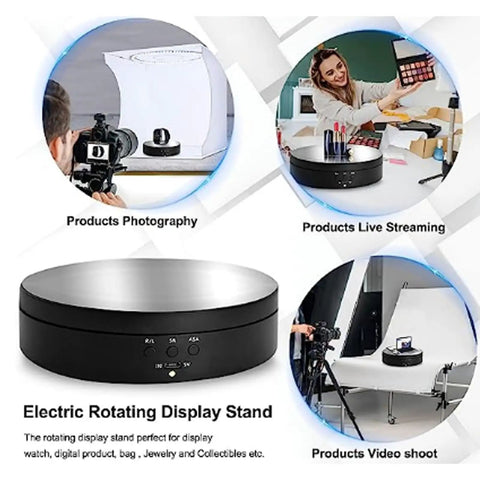 Must Have Remote Controlled 360 Rotating Turntable For Jewelry Photography And Live Streaming With Adjustable Speed Silent Motor Operation in use for product photography.
