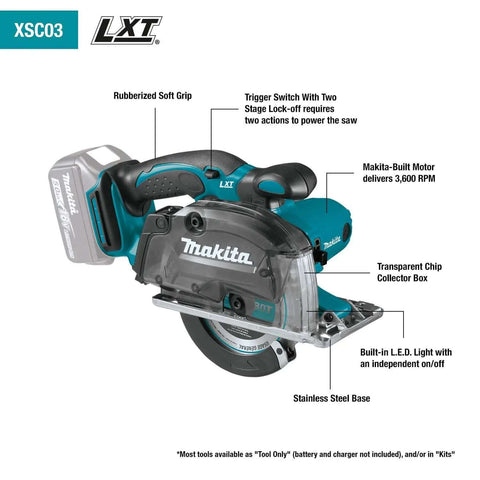 18V LXT Cordless Metal Cutting Saw Bare Tool With 5 3 8 Inch Cut Capacity, features stainless steel base and LED light