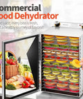 Straight Up Boss Stainless Steel Freeze Dryer With Twelve Sturdy Trays And Smart 12 Hour Timer, showcasing vibrant dehydrated fruits on trays.