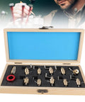 Mainspring Winder Set For Watch Repair Brass Tool Kit With Storage Box showing brass winders in a wooden case