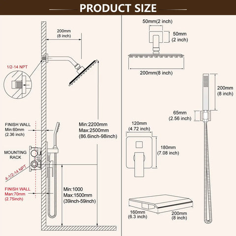 Badass Matte Black 8 Inch Rainfall Shower Combo With Handheld Wand And Tub Spout Diverter Heavy Duty Brass Valve Complete Setup For Killer Bathroom Upgrades