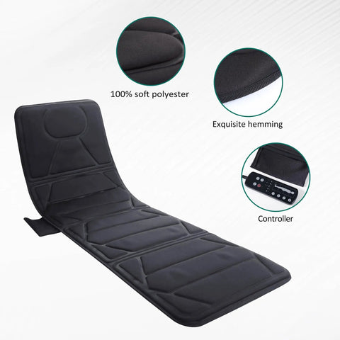Full Body Massage Pad For Bed With 10 Vibration Motors And 5 Massage Modes, Heated Mattress Pad, showing soft polyester material and controller.