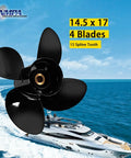 Yamaha Outboard Propeller Aluminum 14.5 Inch Diameter 17 Inch Pitch 4 Blade Right Hand Rotation 15 Tooth Spline Black