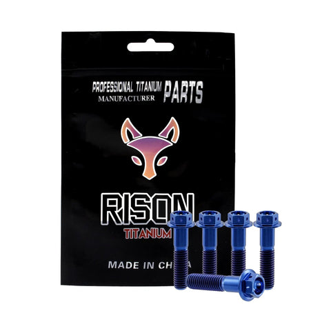 Aviation Grade Built Tough Blue Anodized Gr5 Titanium M8 X 1.25 X 40Mm Hex Flange Head Bolts Cross Drilled Safety Wire Mounts For Hot Rod Resto Mods And Track Builds in packaging.