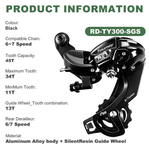 Black Rear Derailleur RD TY300 Six And Seven Speed Direct Mount for versatile mountain and road bike shifting